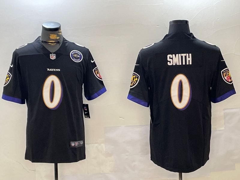 Men Baltimore Ravens 0 Smith Black Second generation 2024 Nike Limited NFL Jersey style 2